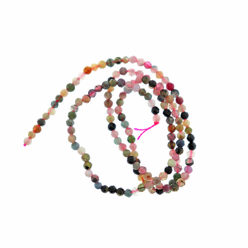 Faceted Round Natural Tourmaline Beads 2mm - Mauve and Black - 1 Strand 182 Beads - BD2425