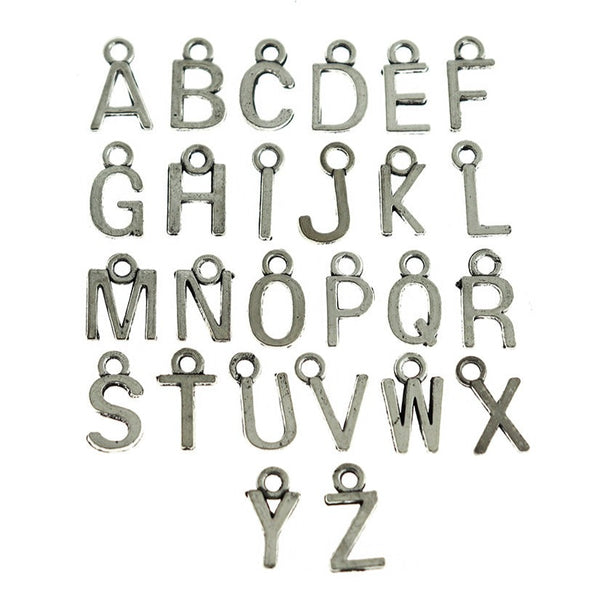 26 Alphabet Letter Antique Silver Tone Charms - 1 Set - ALPHA300