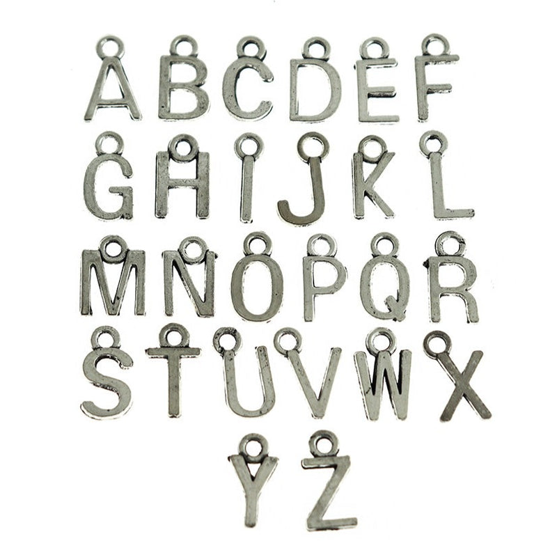 26 breloques de ton argent antique de lettre de l'alphabet - 1 ensemble - ALPHA300