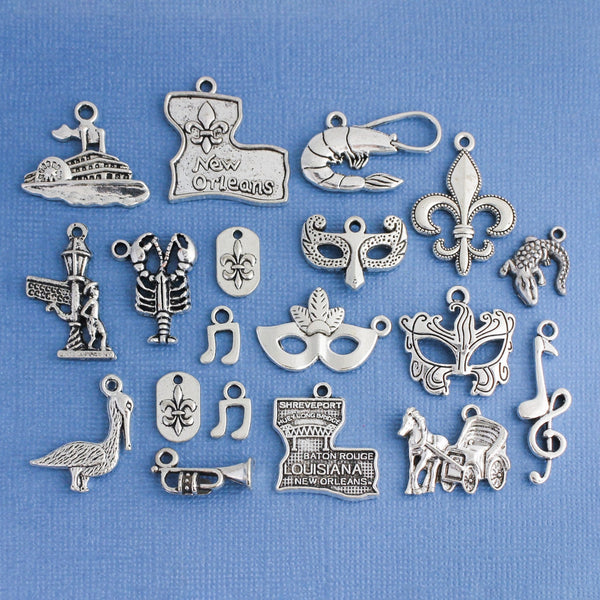 New Orleans Deluxe Charm Collection Antique Silver Tone 19 Different Charms - COL162