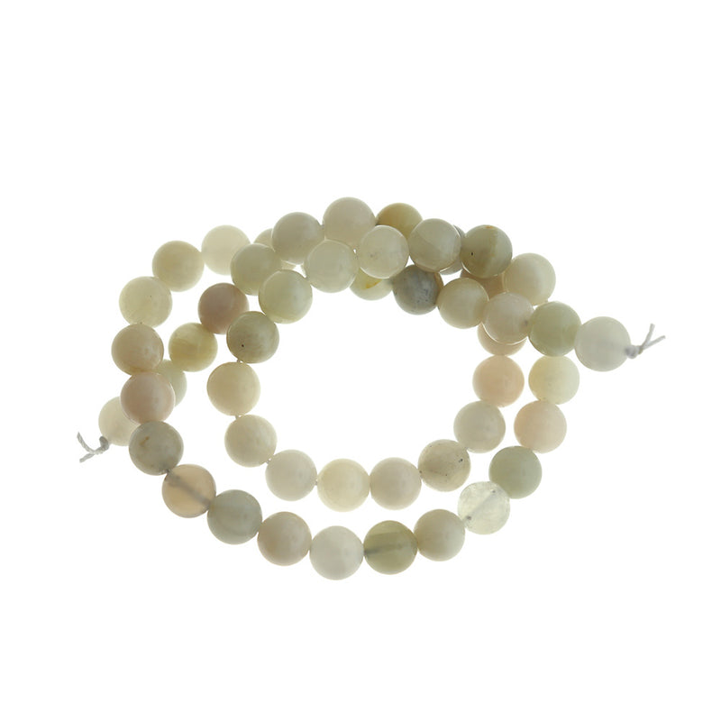 Perles rondes en pierre de lune naturelle 8 mm - Blanc crème - 1 rang 46 perles - BD1738