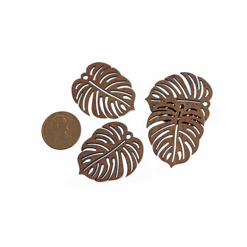 2 Tropical Leaf Natural Wood Charms 32mm - WP305