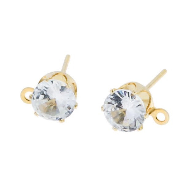 14K Gold Stainless Steel Earrings - Cubic Zirconia Studs - 15.5mm x 8mm - 2 Pieces 1 Pair - ER164