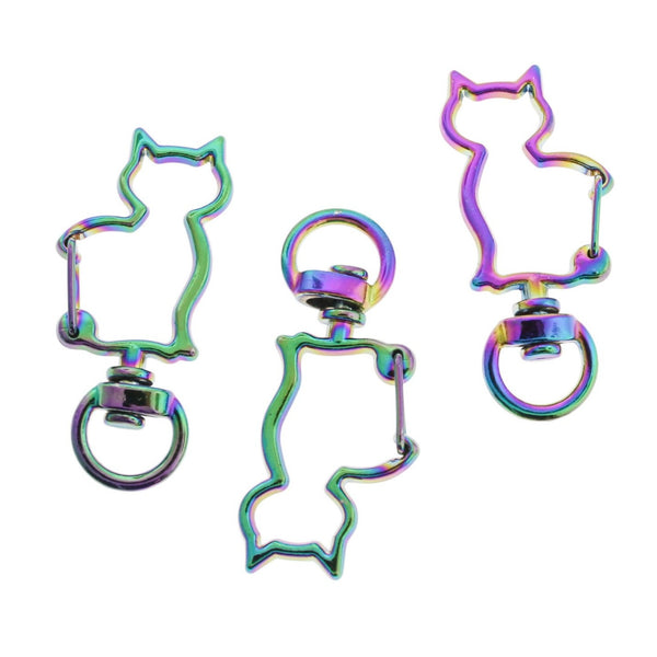 Cat Rainbow Electroplated Key Rings - 42mm x 18mm - 2 Pieces - FD137