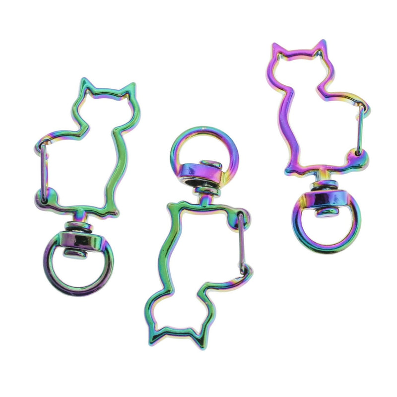 Porte-clés chat arc-en-ciel galvanisé - 42 mm x 18 mm - 2 pièces - FD137