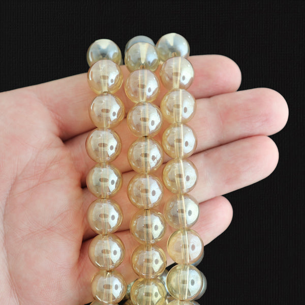 Perles de Verre Rondes 12mm - Orange Galvanisé - Perles 1 Rang - BD1216