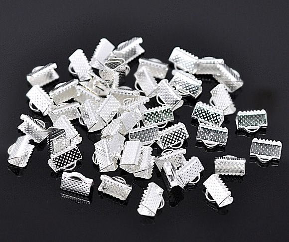 Silver Tone Ribbon Ends - 10mm x 8mm - 50 Pieces - FD034