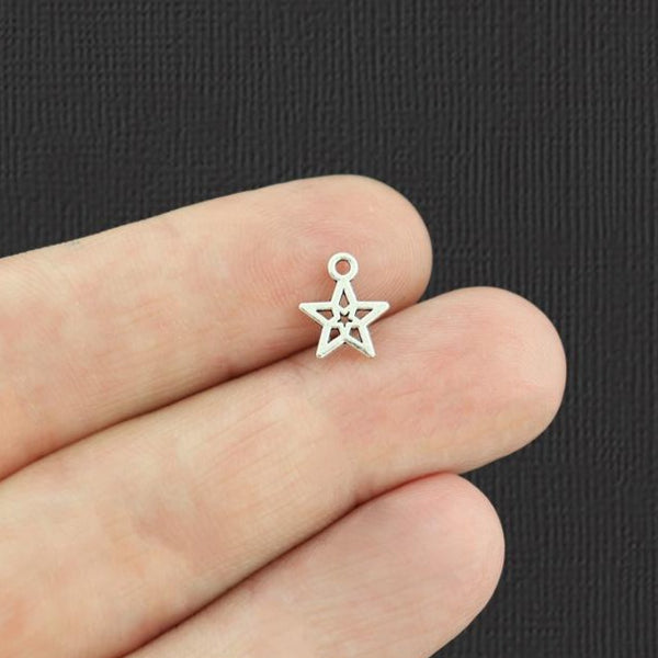 25 Tiny Star Antique Silver Tone Charms 2 Sided - SC3606