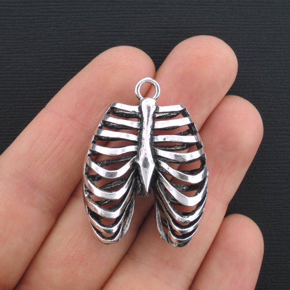 Ribcage Bones Antique Silver Tone Charm 3D - SC3392