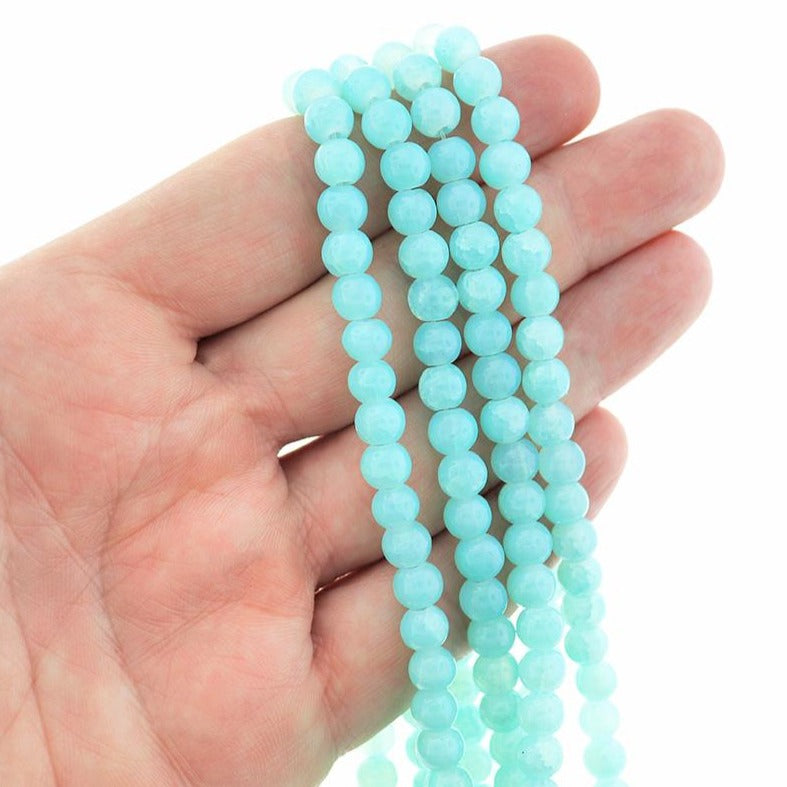 Round Glass Beads 6mm - Sky Crinkle - 1 Strand 145 Beads - BD2346