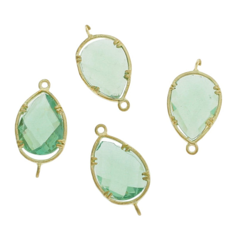4 Mint Green Glass Pendant Gold Tone Connector Charms - GP26
