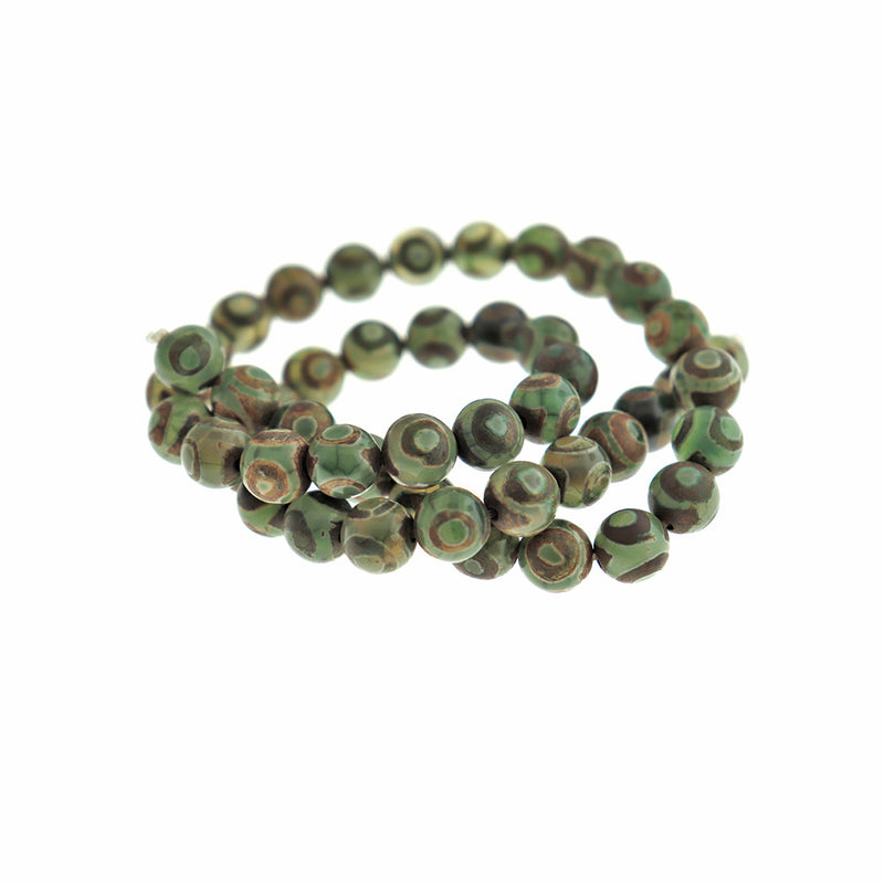 Round Natural Agate Beads 8mm - Green - 1 Full Strand 47 Beads - BD1768