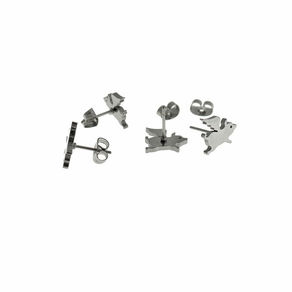 Stainless Steel Earrings - Flying Pig Studs - 11mm - 2 Pieces 1 Pair - ER951