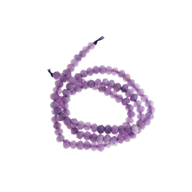 Faceted Rondelle Natural White Jade Beads 4mm x 3mm - Dark Orchid - 1 Strand 110 Beads - BD1542