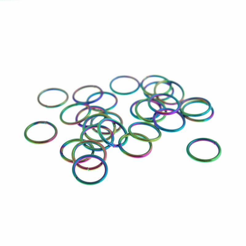 Rainbow Electroplated Stainless Steel Jump Rings 12mm x 1mm - Open 18 Gauge - 50 Rings - SS111