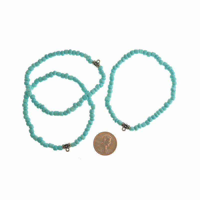 Seed Acrylic Bead Bracelets 65mm - Blue with Antique Silver Tone Bail - 5 Bracelets - BB272