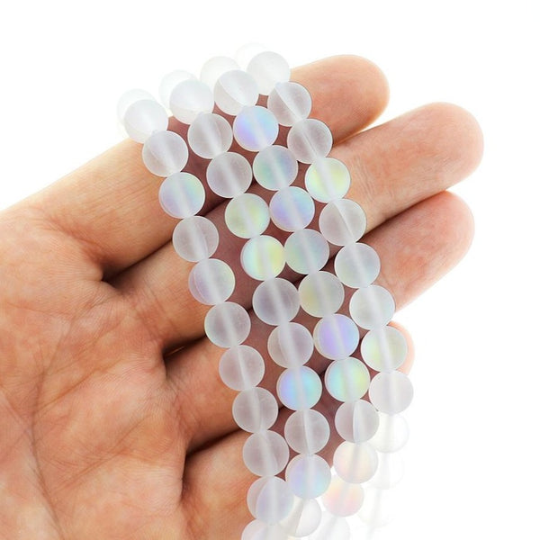 Round Glass Beads 8mm - Frosted Electroplated Imitation Moonstone - 1 Strand 48 Beads - BD668