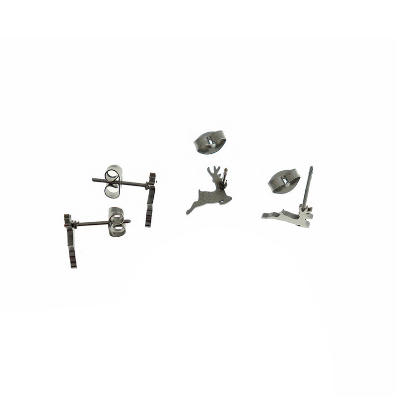 Stainless Steel Earrings - Reindeer Studs - 10mm x 8mm - 2 Pieces 1 Pair - ER464