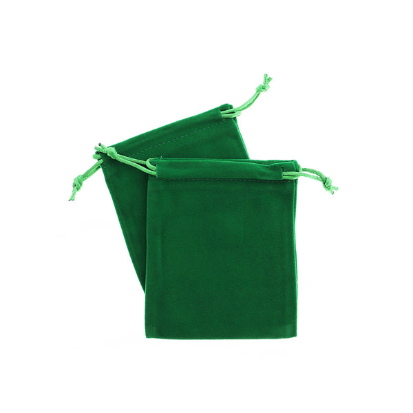 5 Velvet Drawstring Bags 12cm x 10cm Christmas Green Jewelry Pouch - TL096