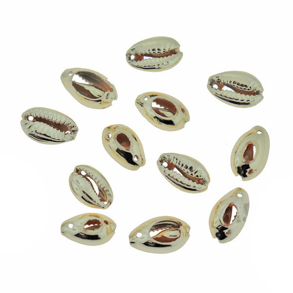 5 Natural Cowrie Shell Connector Gold Plated Charms 3D - BD2432