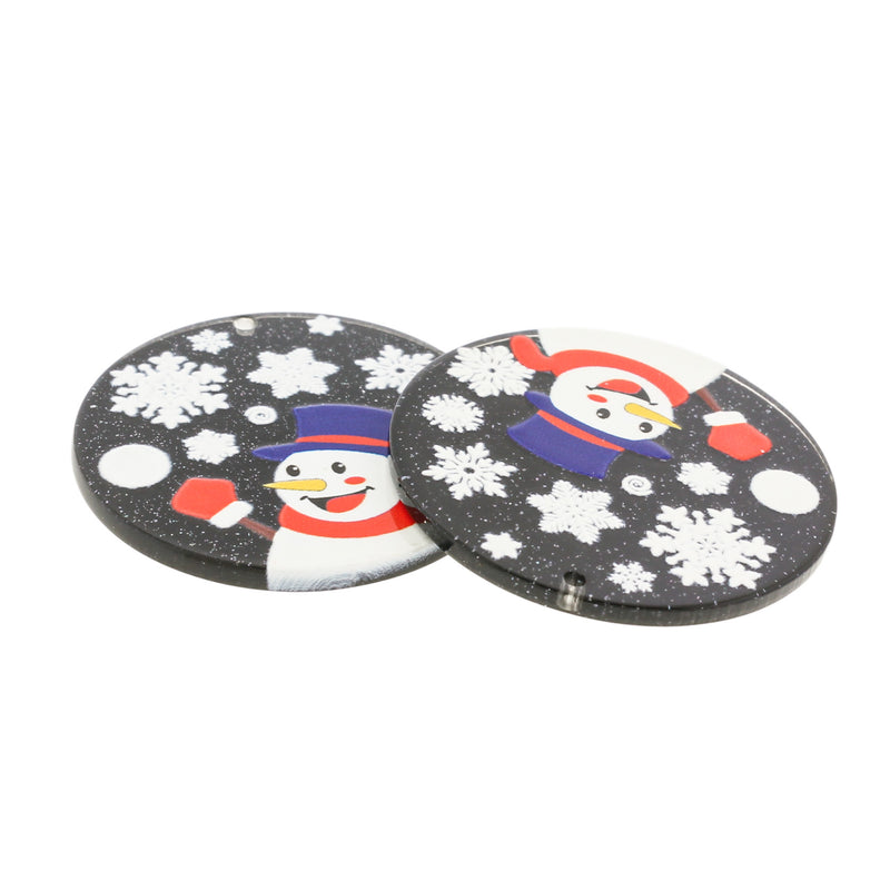 2 Snowman Painted Resin Charms - K577