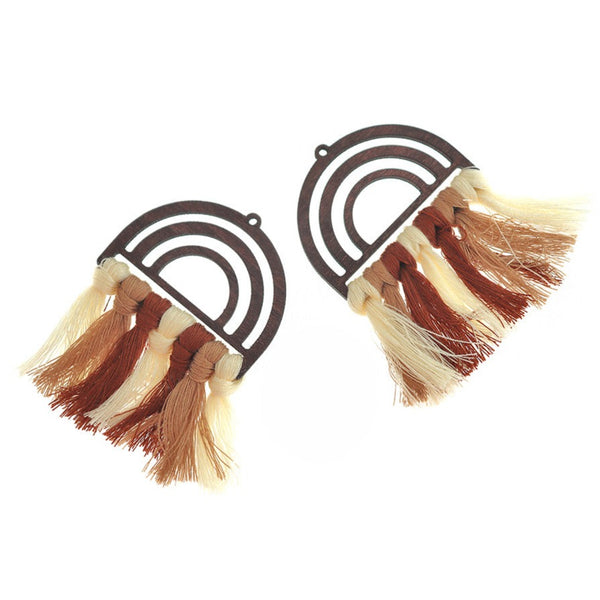 Polycotton Fan Tassels - Natural Wood and Shades of Brown - 2 Pieces - TSP317