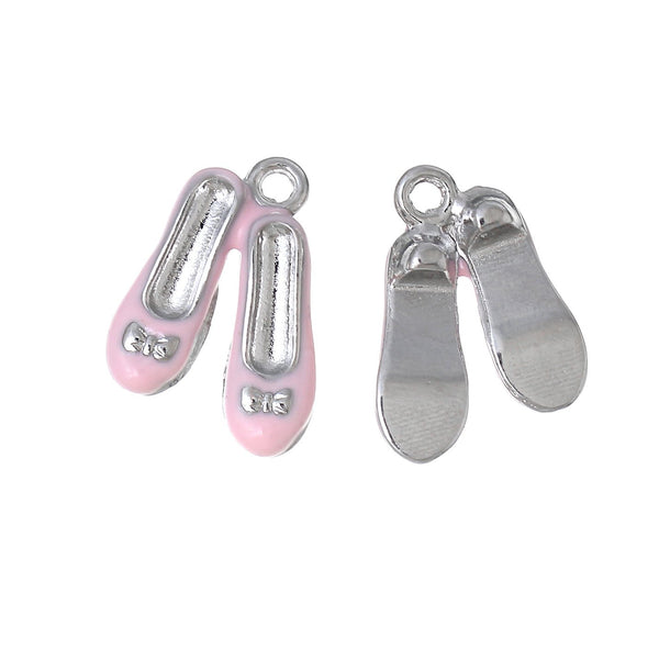 4 Pink Shoes Silver Tone Enamel Charms - E054