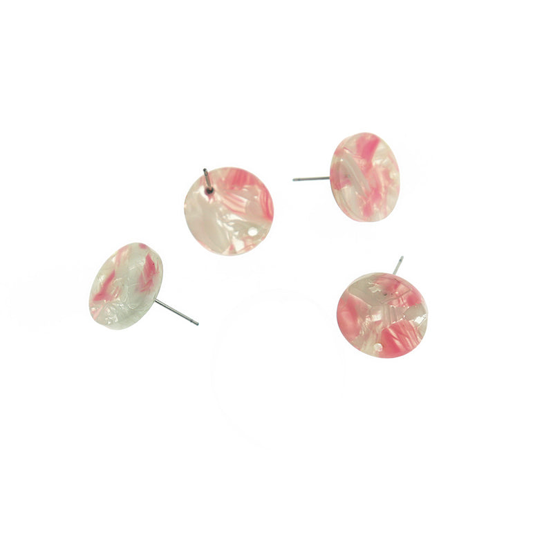 Boucles d'oreilles en résine d'acier inoxydable - Clous de tourbillon rose bébé avec trou - 15,5 mm x 2,5 mm - 2 pièces 1 paire - ER481