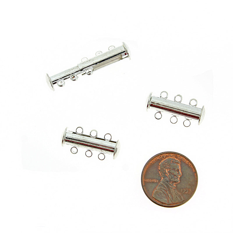 Silver Tone Brass Magnetic Slide Lock Clasps 20mm x 7mm - 2 Clasps - FD913