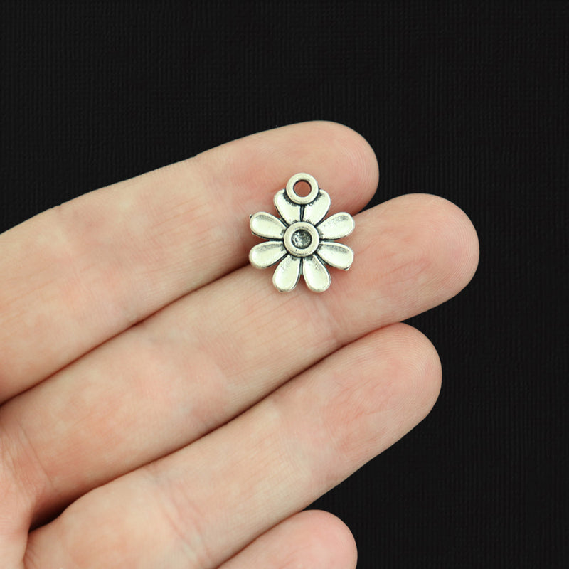 BULK 50 Daisy Flower Antique Silver Tone Charms - M057