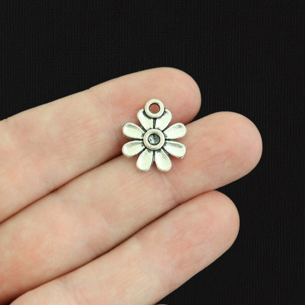 10 Daisy Flower Antique Silver Tone Charms - M057