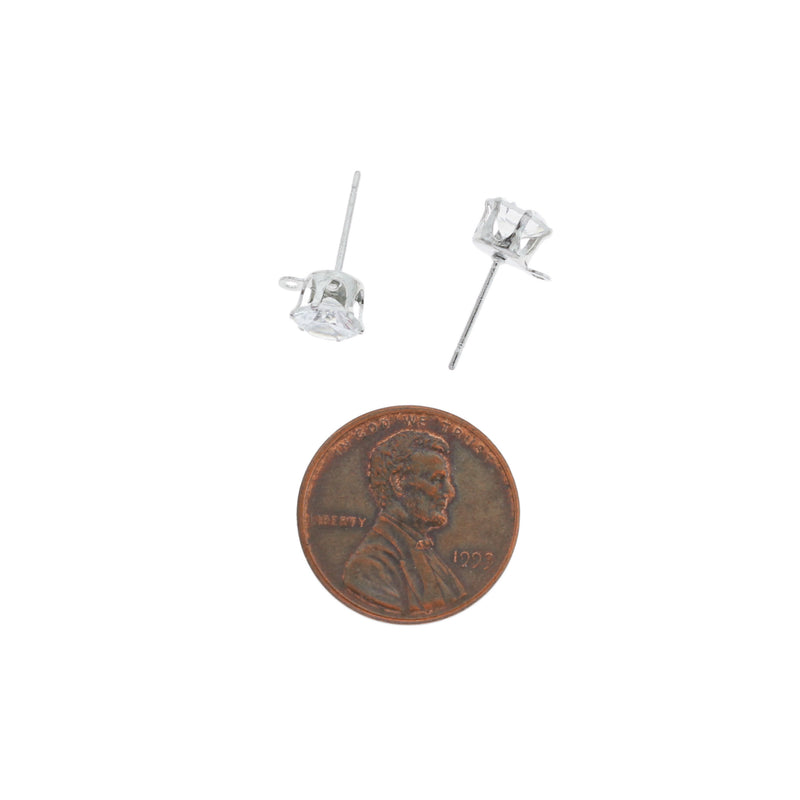Stainless Steel Earrings - Cubic Zirconia Studs - 15.5mm x 8mm - 2 Pieces 1 Pair - ER165