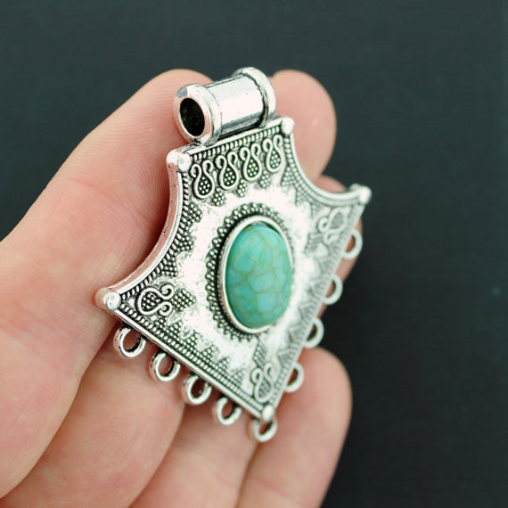 Chandelier Connector Antique Silver Tone Charm With Imitation Turquoise - SC1096