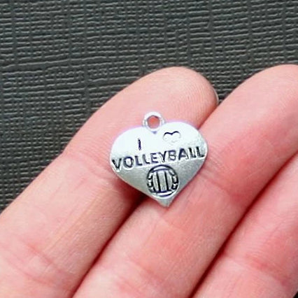 6 Volleyball Antique Silver Tone Charms - SC1253