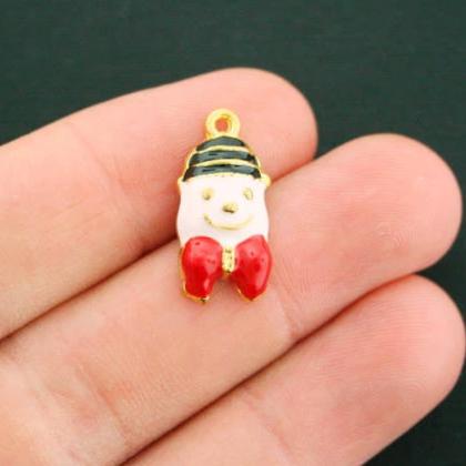 SALE 2 Snowman Gold Tone Enamel Charms - E256