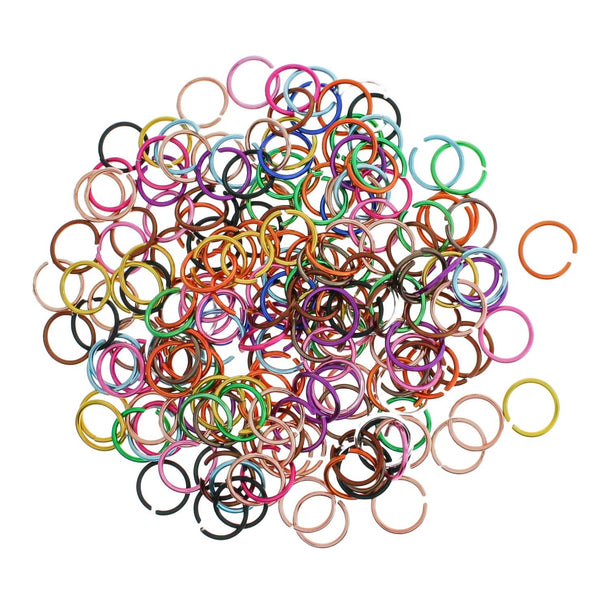 Assorted Rainbow Aluminum Jump Rings 10mm x 1mm - Open 18 Gauge - 200 Rings - J065