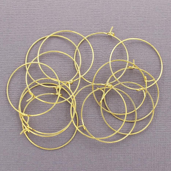 Gold Tone Earring Wires - Wine Charms Hoops - 30mm - 50 Pieces 25 Pairs - Z549