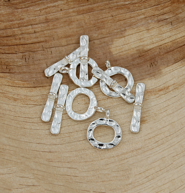 Silver Tone Toggle Clasps 19mm x 4mm - 4 Sets 8 Pieces - FD587