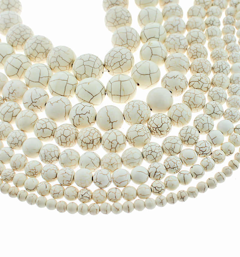 Perles rondes de turquoise blanche naturelle 4mm - 20mm - Choisissez votre taille - Marbre crème - 1 brin complet de 15,5" - BD1822