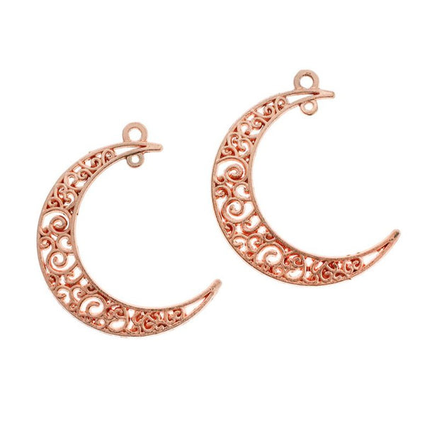 BULK 30 Crescent Moon Rose Gold Charms 2 Sided - GC840