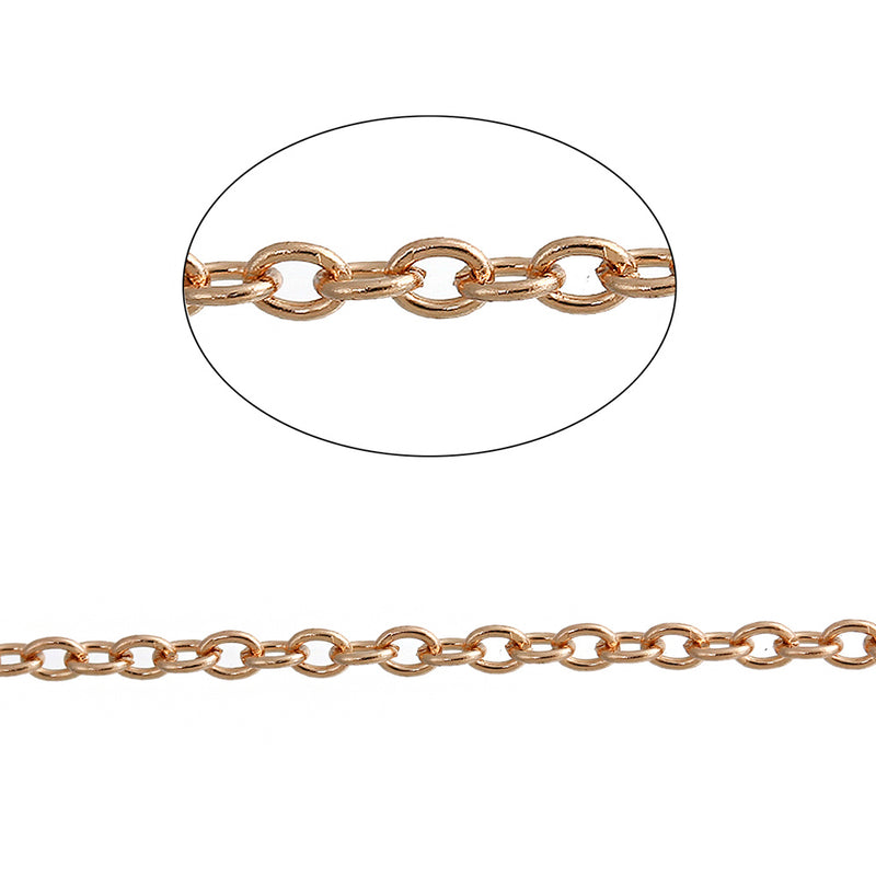 Bulk Rose Gold Tone Cable Chain 16ft - 2mm - FD659