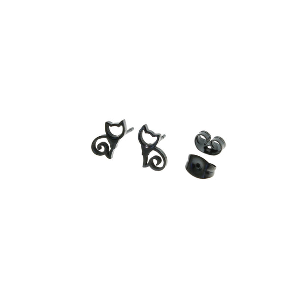 Gunmetal Black Stainless Steel Earrings - Cat Studs - 10mm x 5mm - 2 Pieces 1 Pair - ER066