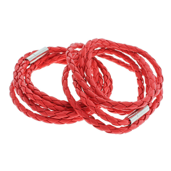 Red Faux Leather Wrap Bracelet 40.1" - 4mm - 1 Bracelet - N784