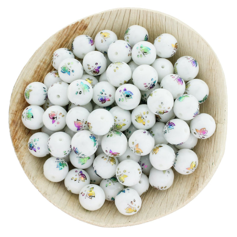 Round Glass Beads 10mm - Electroplated Butterfly - 20 Beads - BD423