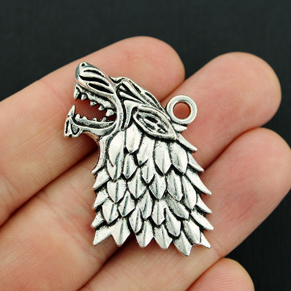 2 Wolf Antique Silver Tone Charms - SC5475