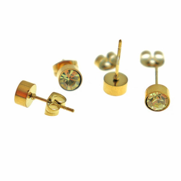 Gold Stainless Steel Birthstone Earrings - November - Topaz Cubic Zirconia Studs - 15mm x 7mm - 2 Pieces 1 Pair - ER565