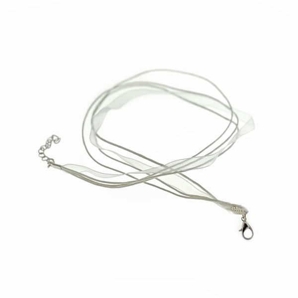 White Organza Ribbon Necklaces 17" Plus Extender - 6mm - 5 Necklaces - N070