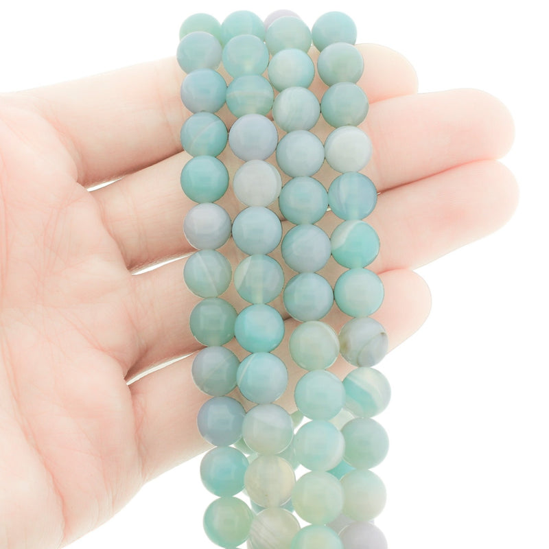 Perles rondes en agate naturelle 8 mm - Vert clair de mer - 1 rang 47 perles - BD1251