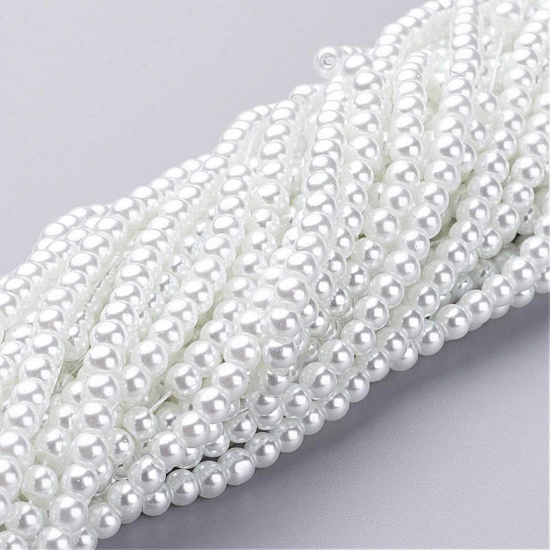 Round Glass Beads 4mm - White Pearl - 1 Strand 216 Beads - BD115