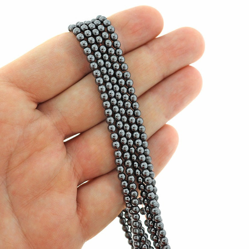 Round Hematite Beads 3mm - Polished Black - 1 Strand 123 Beads - BD2570